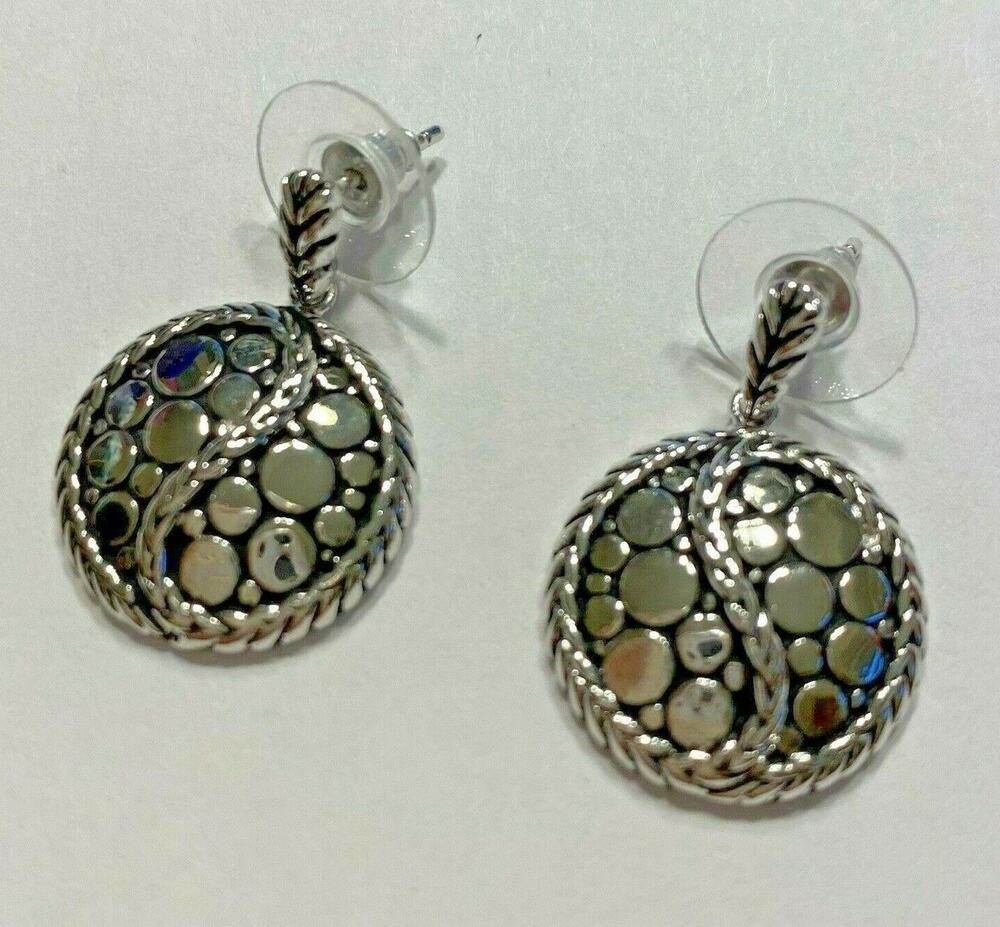 Silver Tone pierced earrings drop dangle rounds